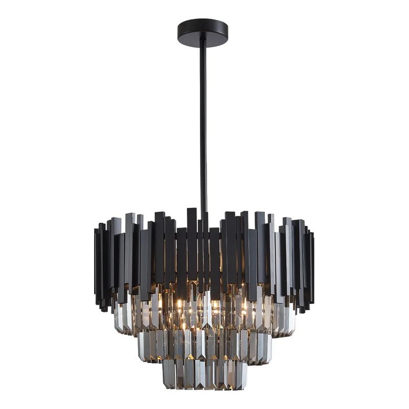 COLGANTE NEGRO + CRISTAL FUME 6xE14 50x39cm